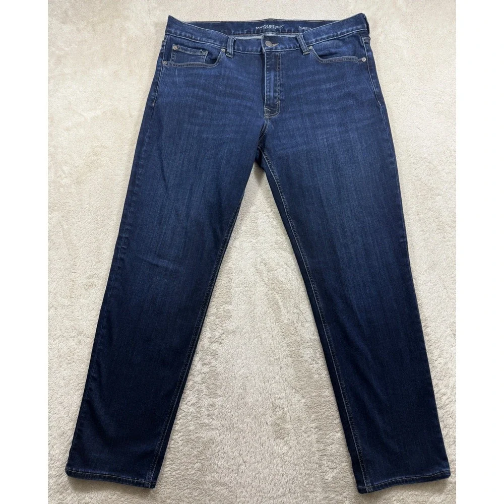 Banana Republic Mens Traveler Slim Fit Stretch Dark Blue Jeans 36x30 Meas: 36x30